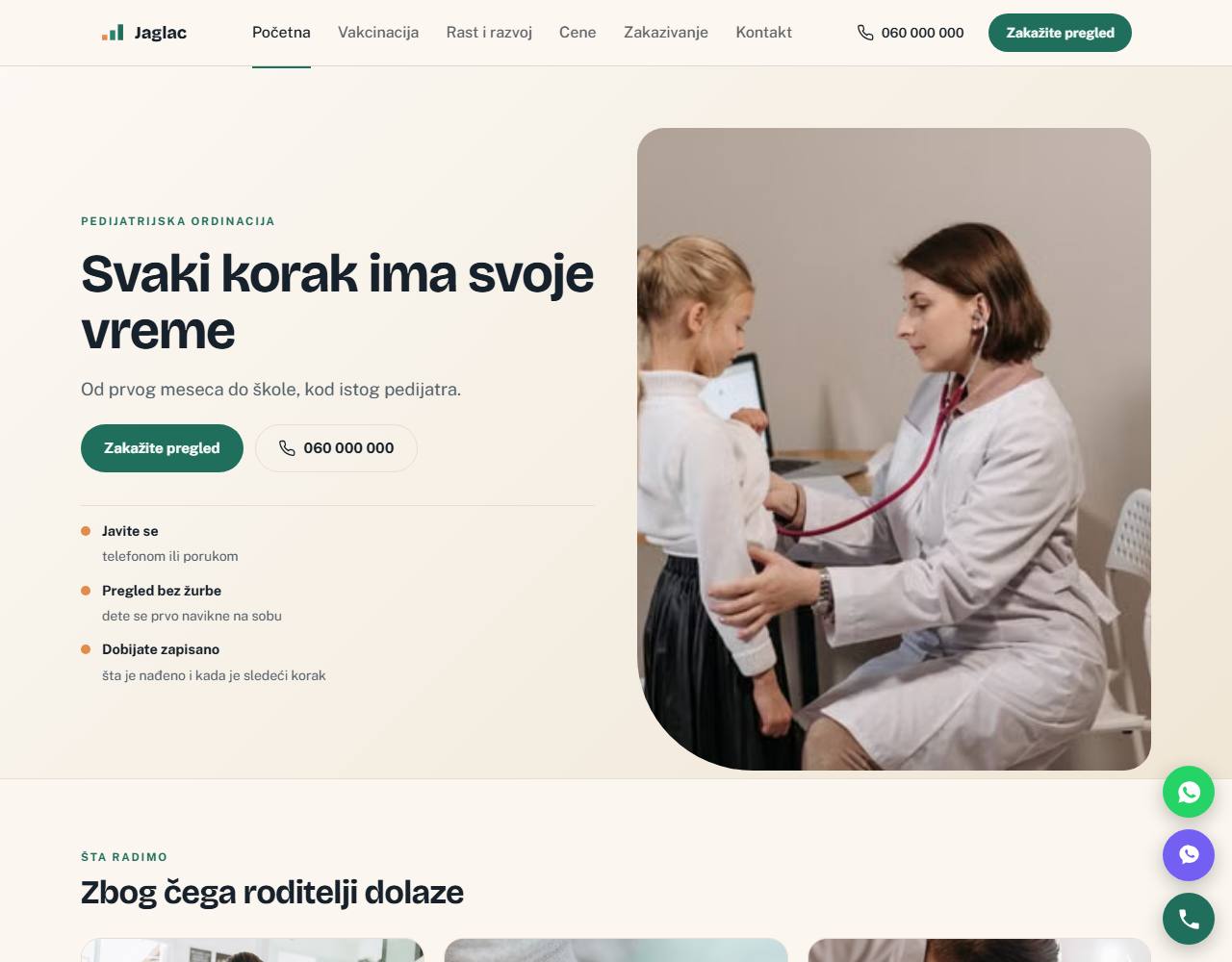 Primer sajta — pedijatrijske ordinacije