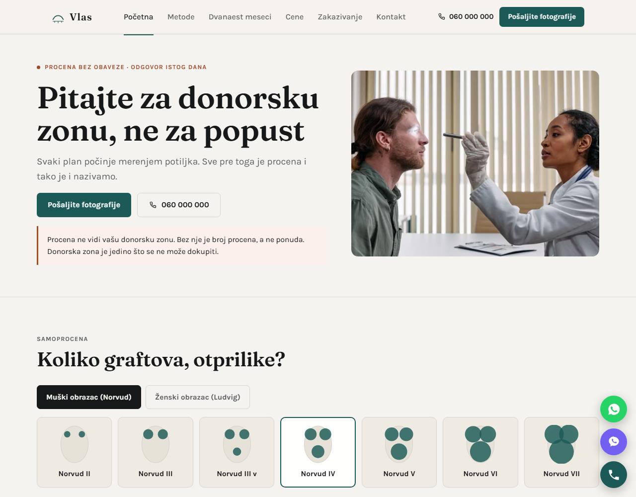 Primer sajta — klinike za presađivanje kose