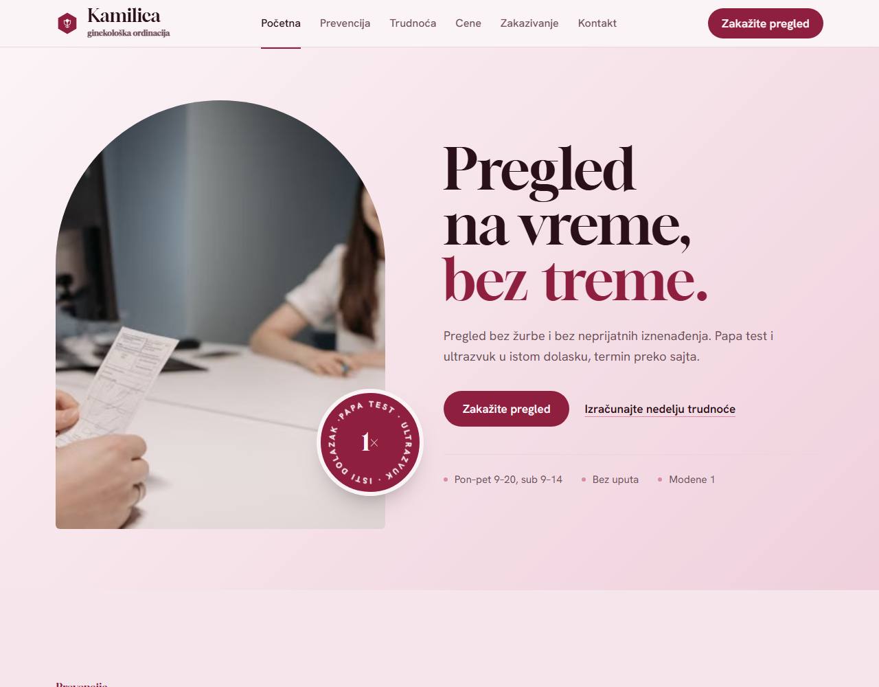 Primer sajta — ginekološke ordinacije