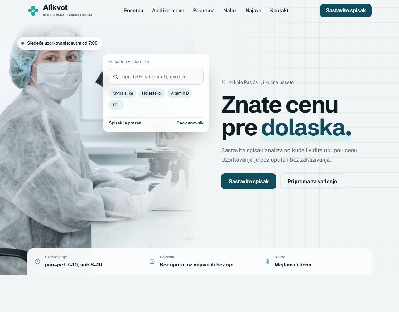 Primer sajta — medicinske laboratorije